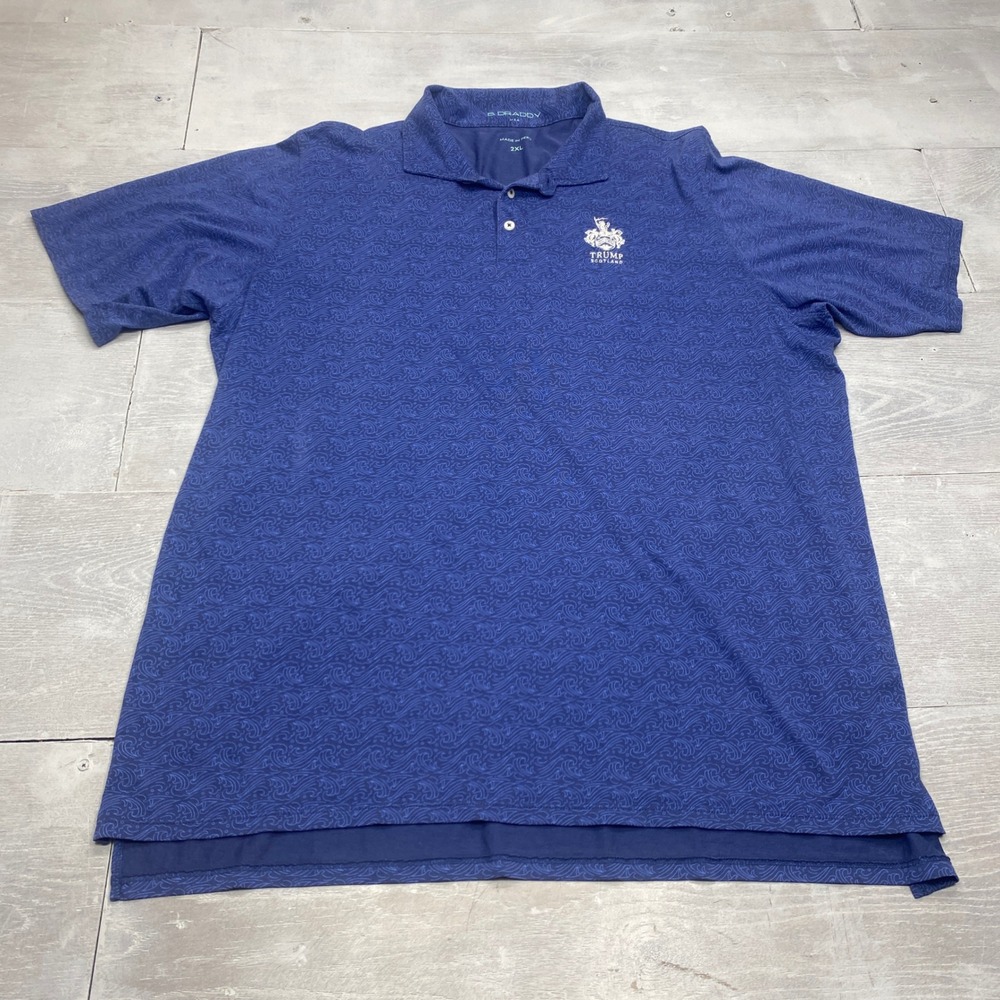 B. Draddy Trump Scotland Golf Polo Mens 2XL Blue Wave Print Short Sleeve Shirt